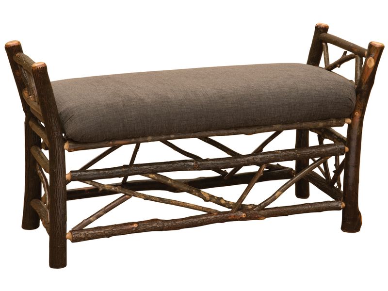 Hickory Log Bedside Bench with Twig Accent - Upholstered Seat - Customer Material 2