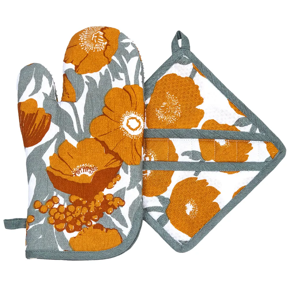 Icelandic Poppies Gold Oven Mitt Pot Holder (set of 2)