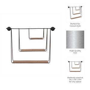 METAL/WOOD 29" 3-TIER HANGING WALL SHELF, BROWN 10