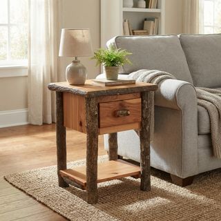 Hickory Log One Drawer End Table with Shelf - Espresso