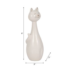 9" SITTING KITTY, WHITE/GOLD 9