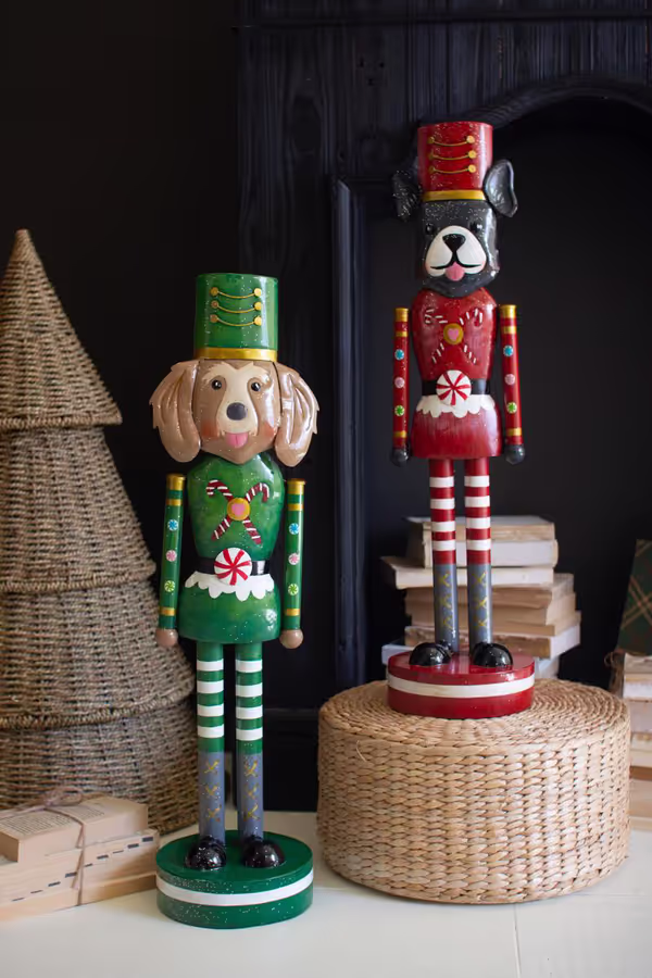 Set of 2 Painted Metal Christmas Dog Nutcrackers