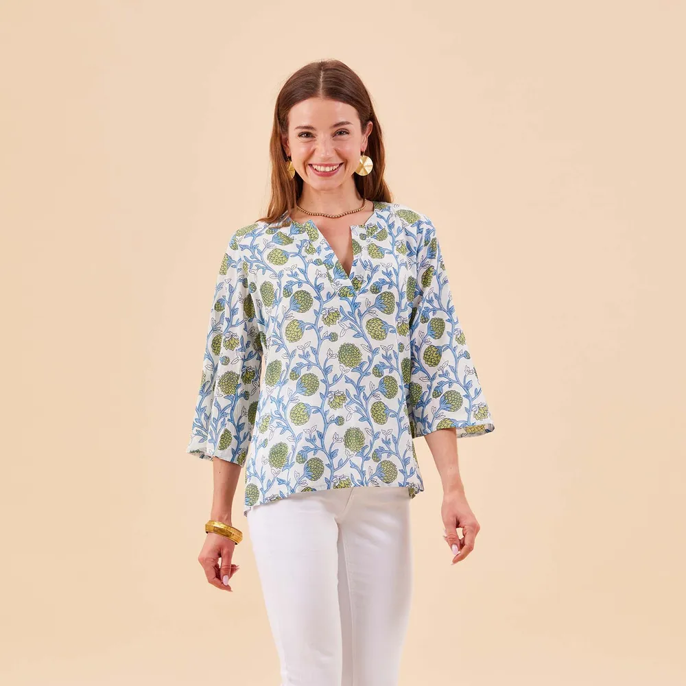 Ainsley Blue Green Cotton  Kurta