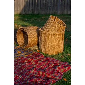 Set of 3 Round Braided Seagrass Storage Basket with Handles 2
