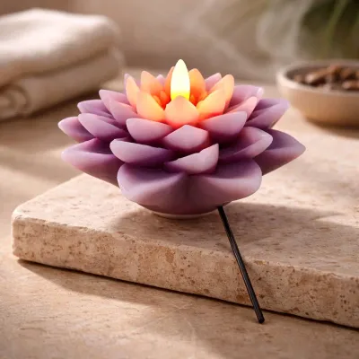 Red Lotus 3D Flame LED Candle 5.5x3in