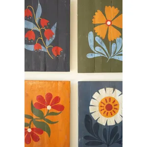 Set of 4 Hand-Painted Florals on Recycled Wood 2