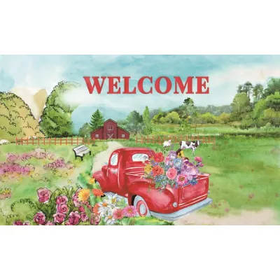 Red Farm Truck Floor Mat