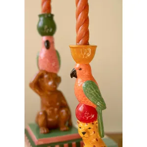 Set of 2 Ceramic Cheetah and Monkey Taper Candle Holders 3