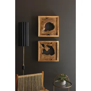Set of 2 Square Framed Teak Wall Art 1