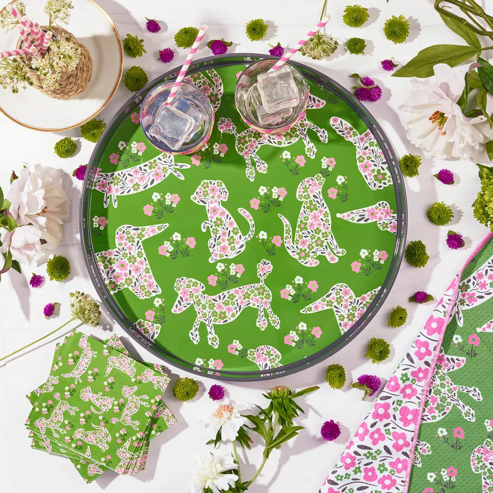 Petals & Paws Round Lacquer Serving Tray