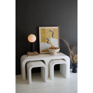 Textured White Wood Rectangle Coffee Table with Nesting Accent Tables 1