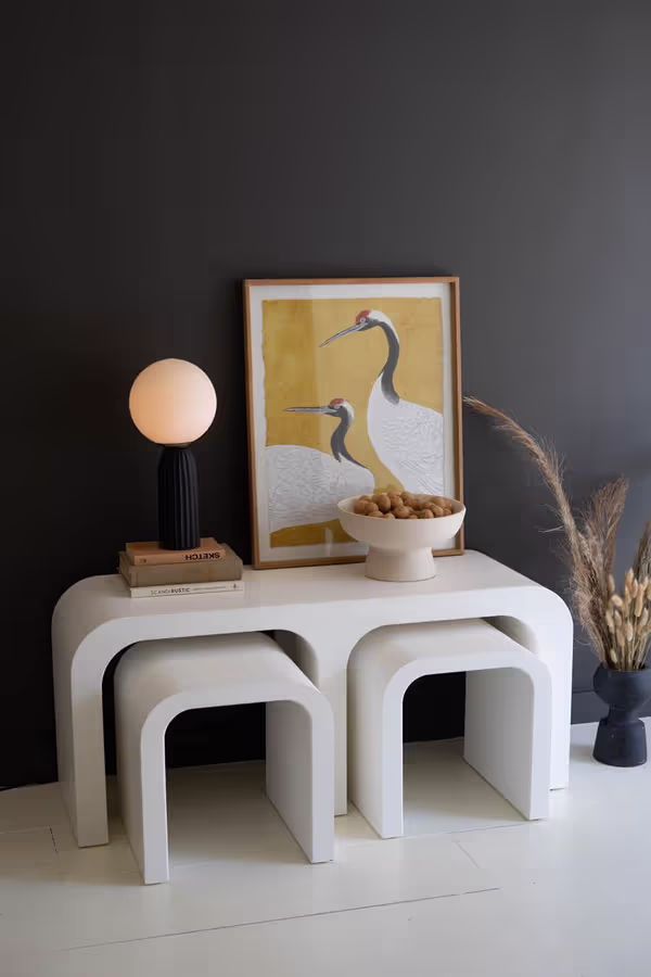 Textured White Wood Rectangle Coffee Table with Nesting Accent Tables
