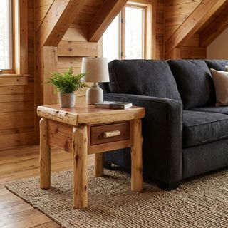 Cedar Log One Drawer End Table - Natural