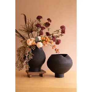 Set of 2 Black Clay Vases with Crackle Detail 1