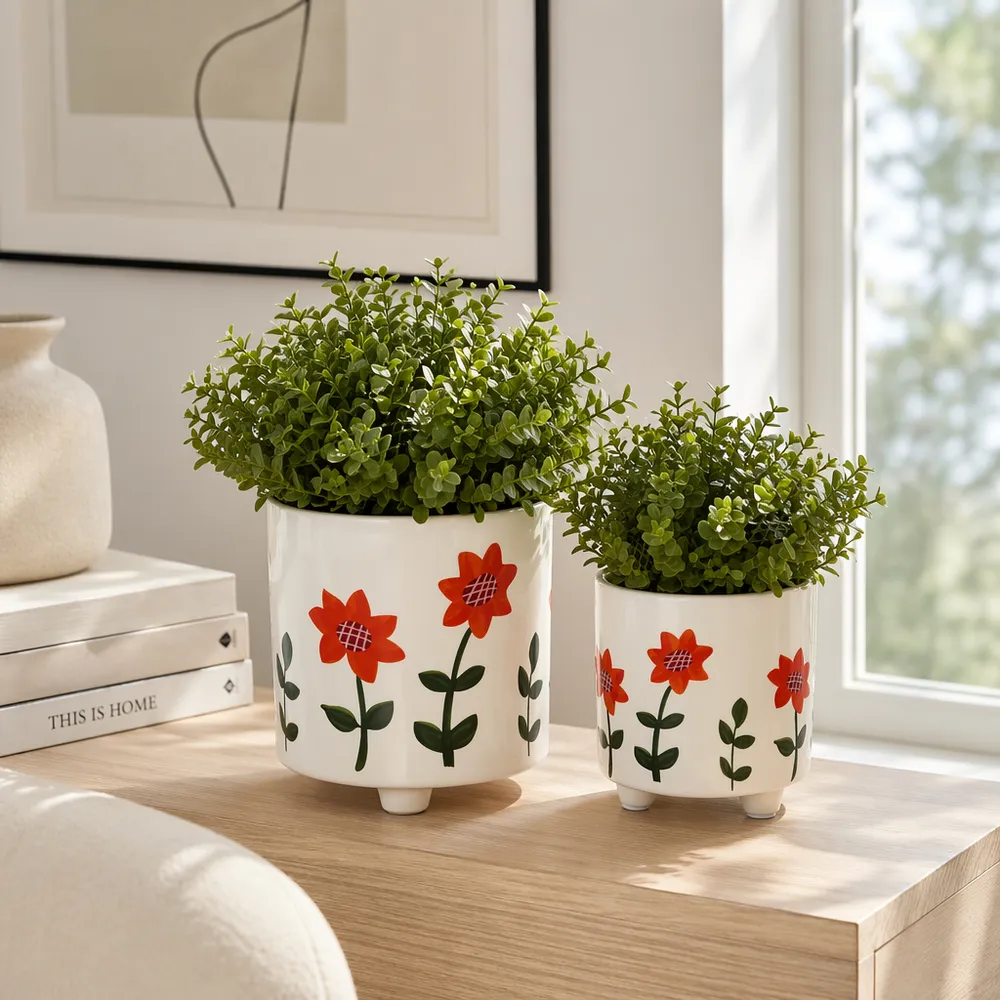 ALMAWAY SET OF 2 ORANGE PLANTER 8 (IN)