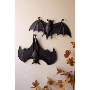 Set of 2 Painted Metal Wall-Hanging Halloween Bats 1
