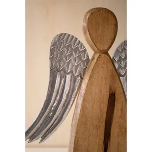Mango Wood Carved Angel with Aluminum Wings 3