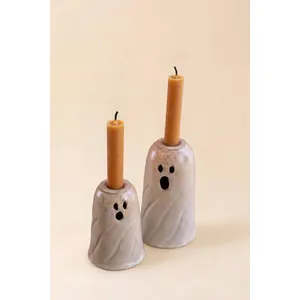 Set of 2 Metal Ghost Taper Candle Holders 3