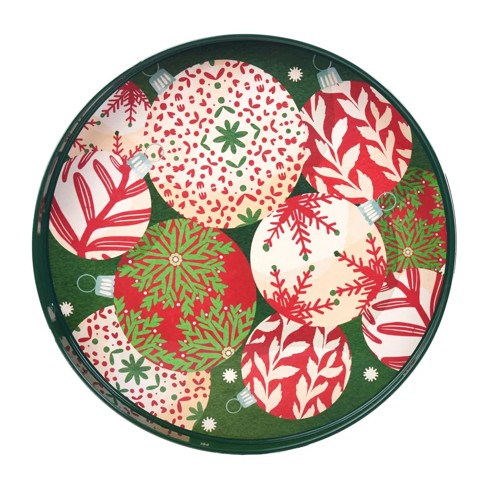 Scandi Ornaments Round Lacquer Serving Tray