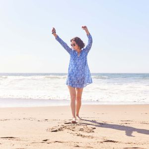Palm Bunch Navy Cotton Pintuck Beach Cover Up 6
