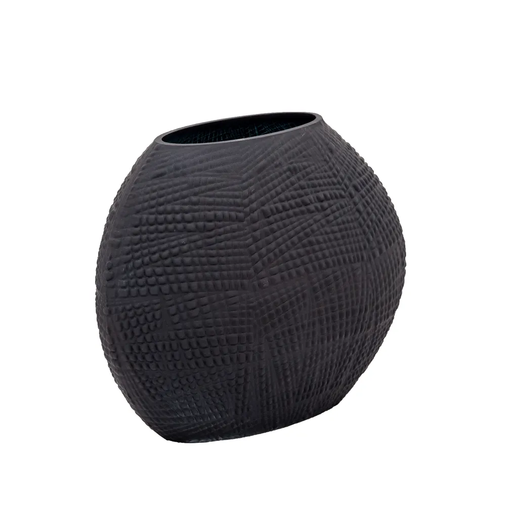 HELTONWELL BLACK GLASS VASE 8 (IN)