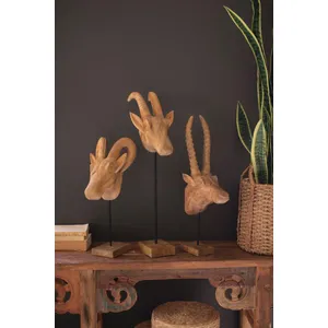 Set of 3 Carved Mango Wood African Animal Heads 1