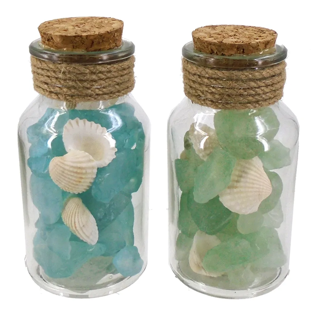 5" BOTTLE OF GLASS W/SHELLS 2-ASST