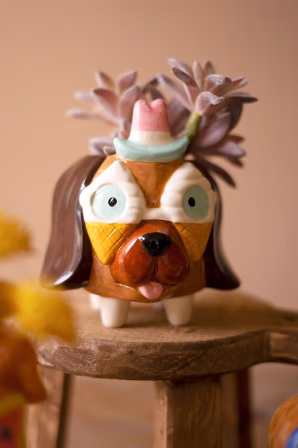 Set of 3 Ceramic Party Puppy Planters