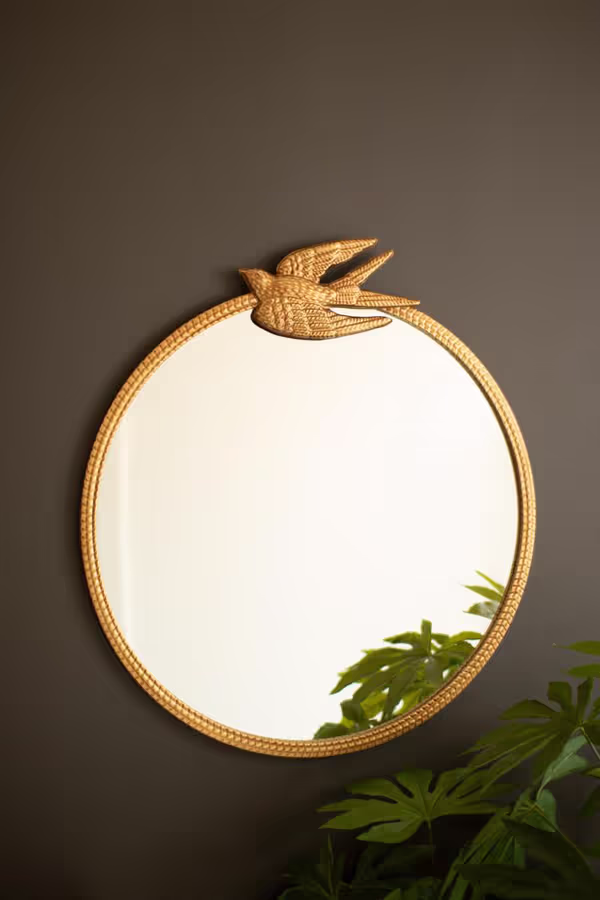 Antique Gold Metal Framed Mirror with Sparrow