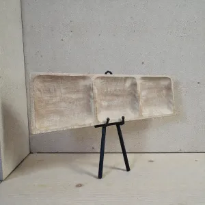 White Washed 3 Sectional Wooden Tray 24x8x1in 1