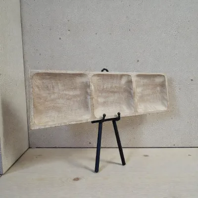 White Washed 3 Sectional Wooden Tray 24x8x1in