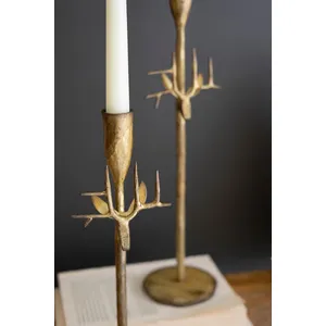 Set of 3 Forged Iron antique Gold Deer Taper Holders 2