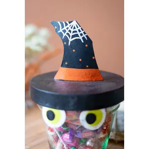 Painted Metal Witch Hat with Glass Pot 3