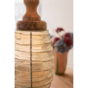 Glass and Wood Table Lamp Base with Fabric Shade 6