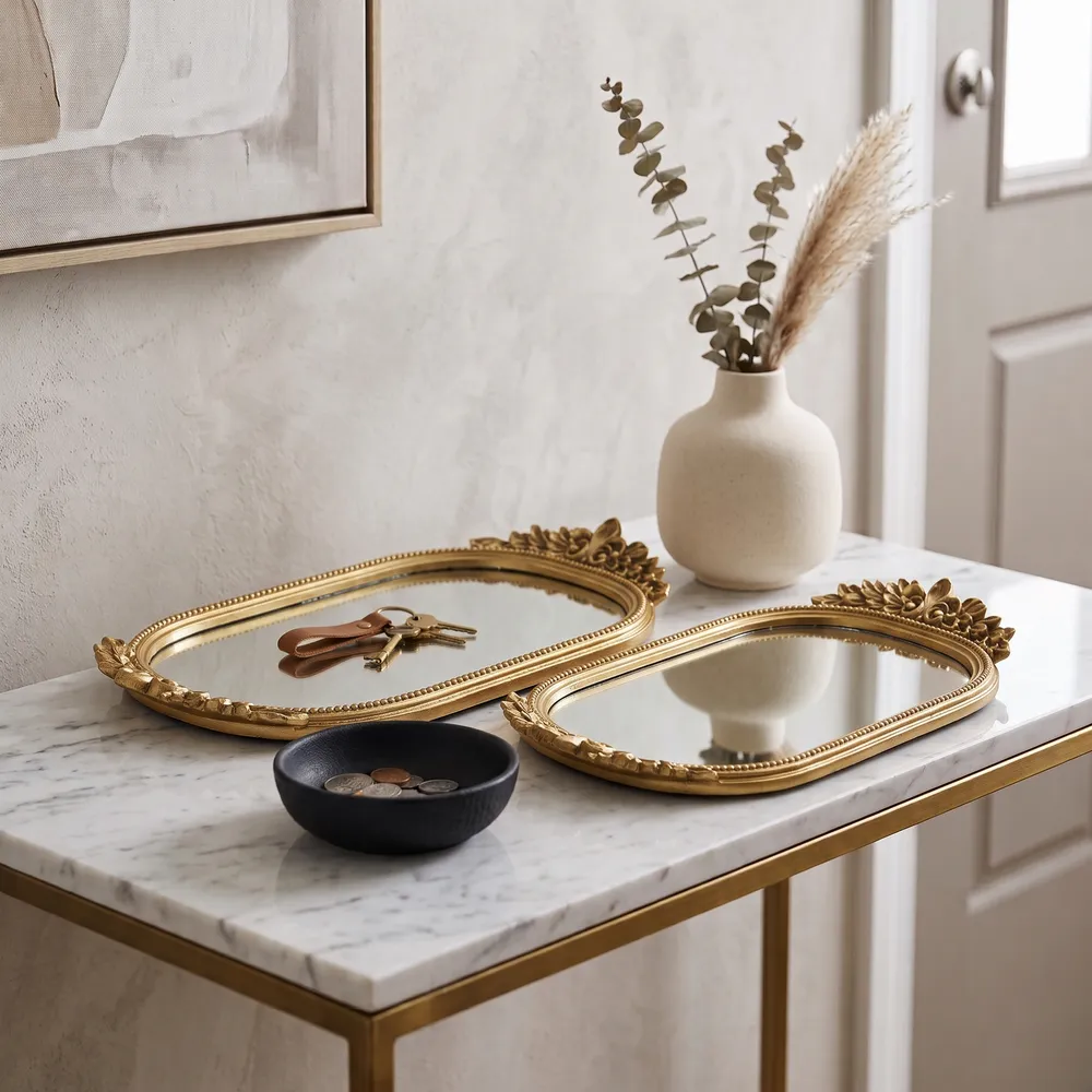 LEONAROSE SET OF 2 GOLD TRAY 2 (IN)