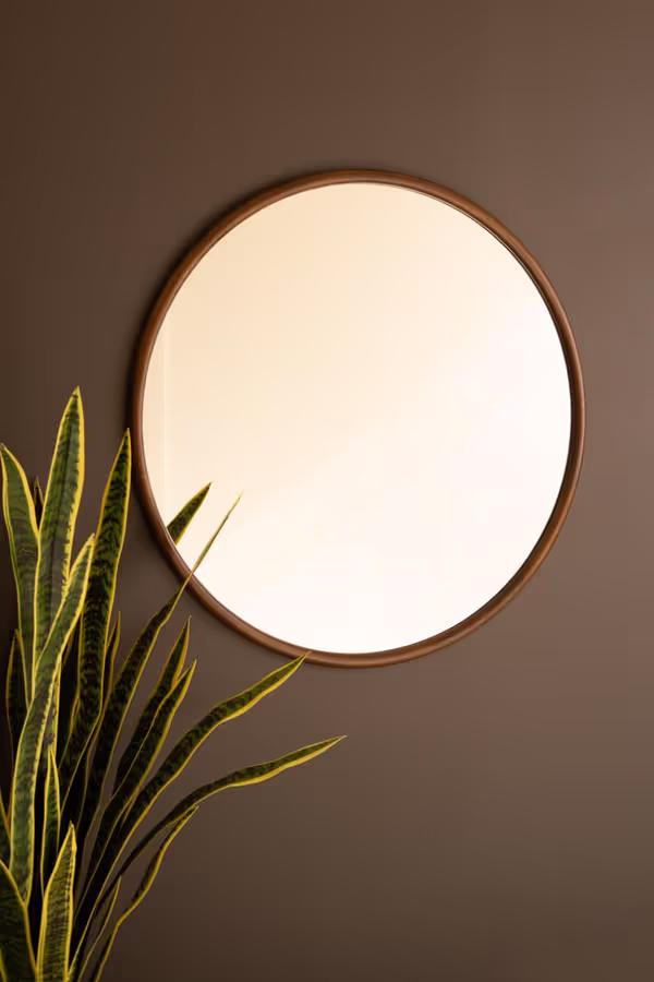 Round Wood Framed Mirror