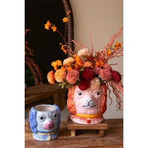 Set of 2 Vintage-Inspired Ceramic Colorful Dog Vases 4