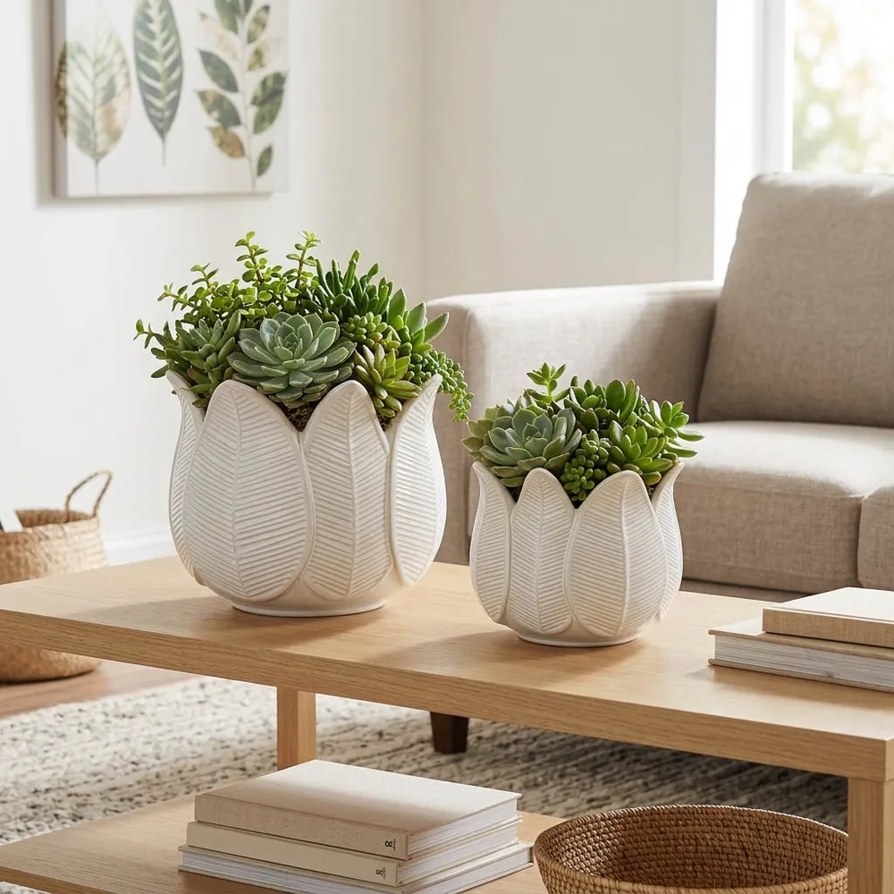 BRADYRIDGE SET OF 2 IVORY PLANTER 7 (IN)