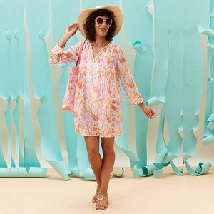 Gemma Pink blu Cotton Pintuck Beach Cover Up 2