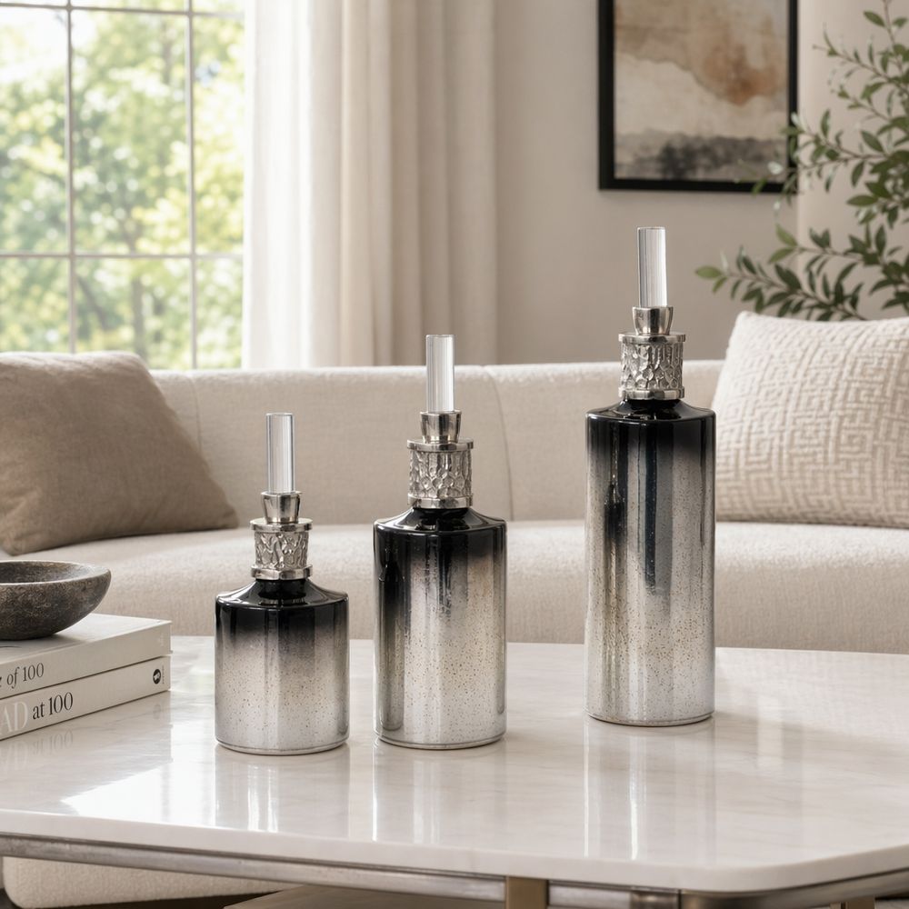 HOUSTONCROSS SET OF 3 SILVER GLASS VASES 17 (IN)