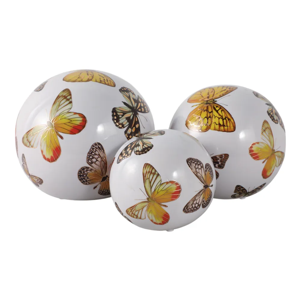 SYLVANWAY SET OF 3 WHITE ORBS 6 (IN)
