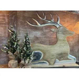 Wooden Laying Deer with Silver Antlers 28x28in 1