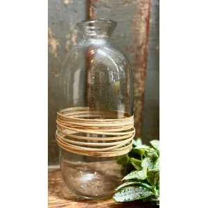 Large Wicker Wrapped Bottle Vase 4x9in 2