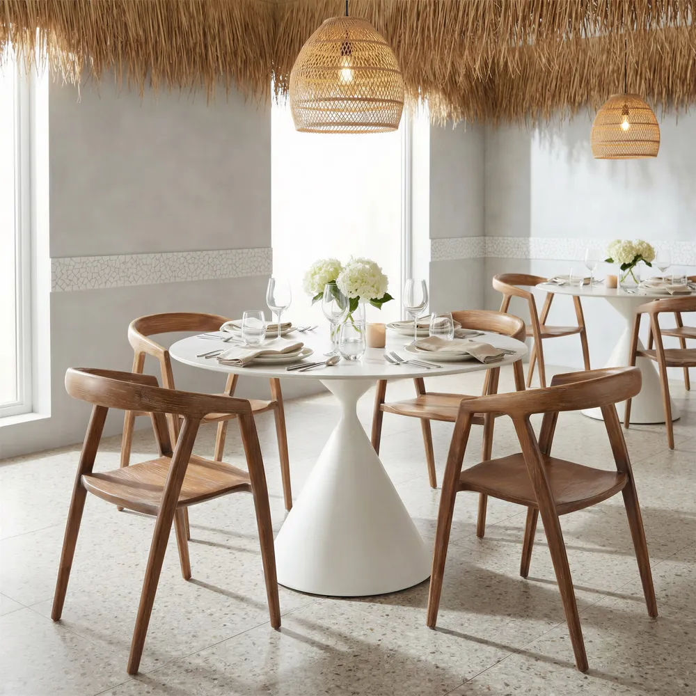Plinn Dining Table Light Beige & White