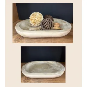 White Washed Wooden Oval Tray 12x8x1in 2