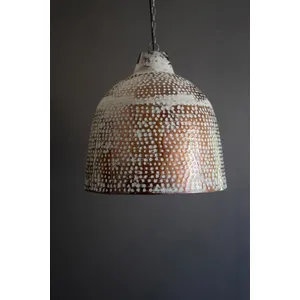 White-Washed Rustic Metal Hammered Pendant Light 1