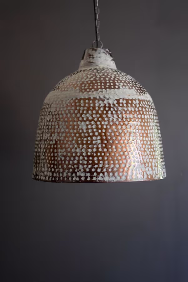 White-Washed Rustic Metal Hammered Pendant Light