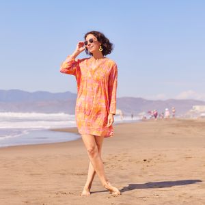 Safari Animals Pink Cotton Pintuck Beach Cover Up 4