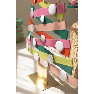 Set of 2 Colorful Painted Metal Christmas Trees with Gold Bases 8