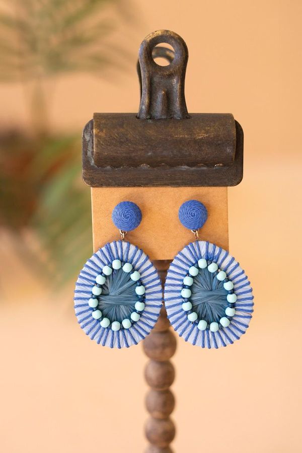 Blueberry Raffia and Bead Earrings